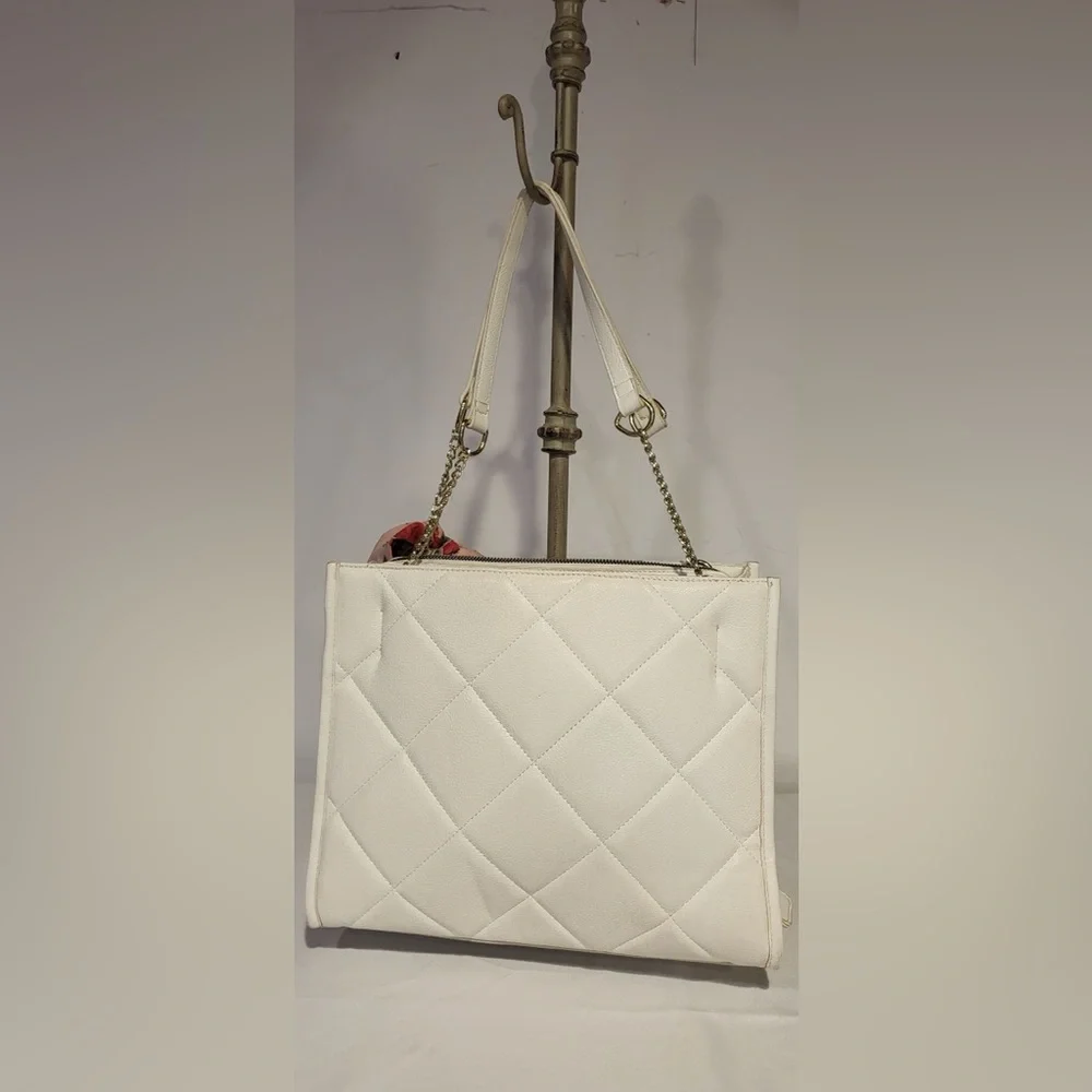 Betsey Johnson White Quilted Shoulder Bag with Pink Floral Scarf